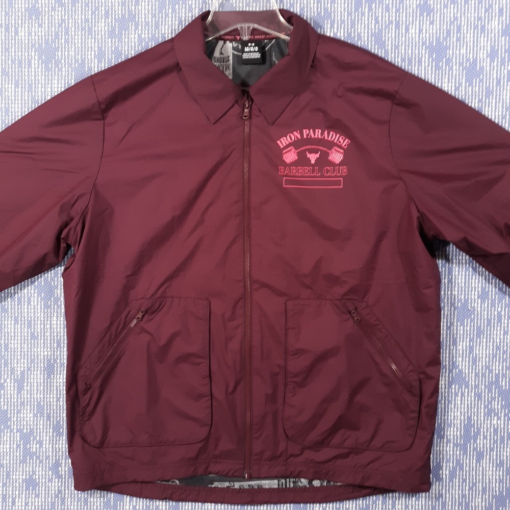 Under Armour Iron Paradise Barbell Club Jacket Project Rock Maroon Mens Large - Picture 3 of 13
